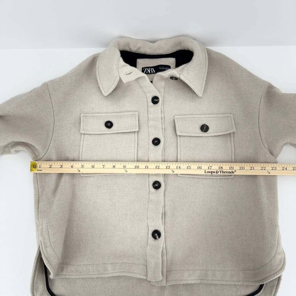 ZARA Oversized Shacket Beige Button Front Long Sleeve Utility Jacket Women L - Picture 4 of 8
